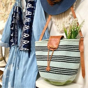SOLD Boho Striped Green and Tan Crossbody Bag